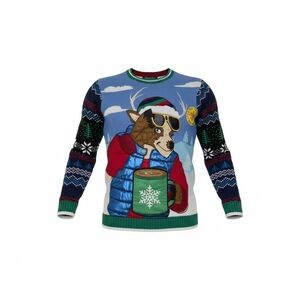 33 Degrees 3D Ugly Christmas Sweater Reindeer Drink Holder Men’s Size Medium